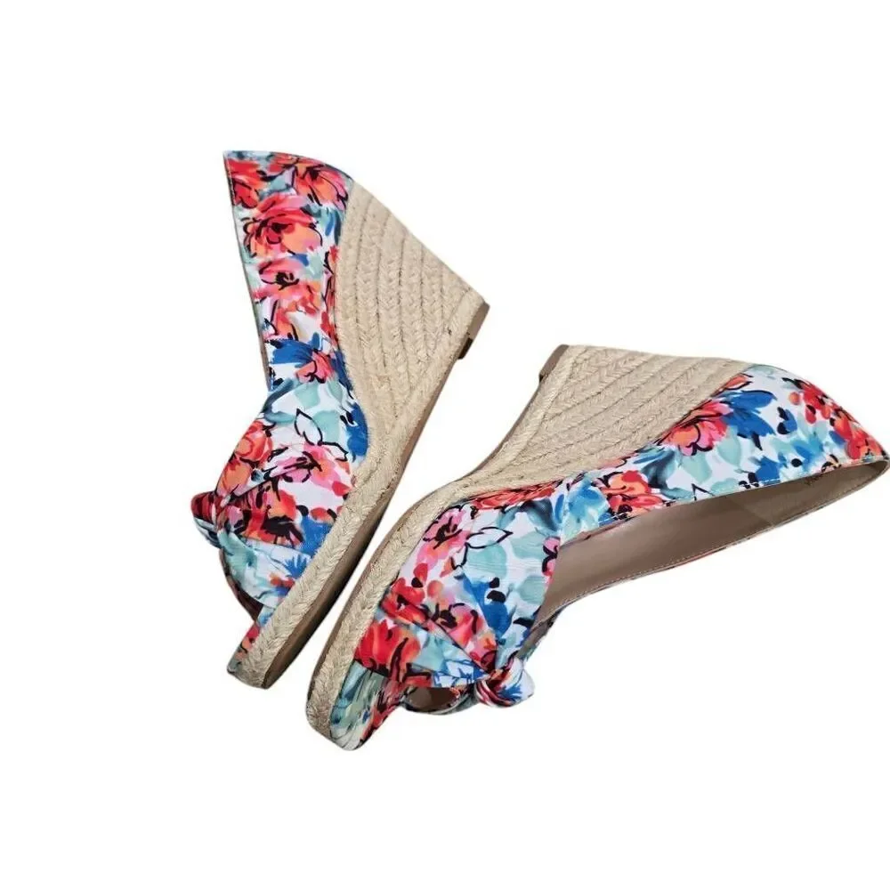 Kelly & Katie‎ Ivala Espadrille Wedge Sandals Women's 6.5M Floral Knot Preppy